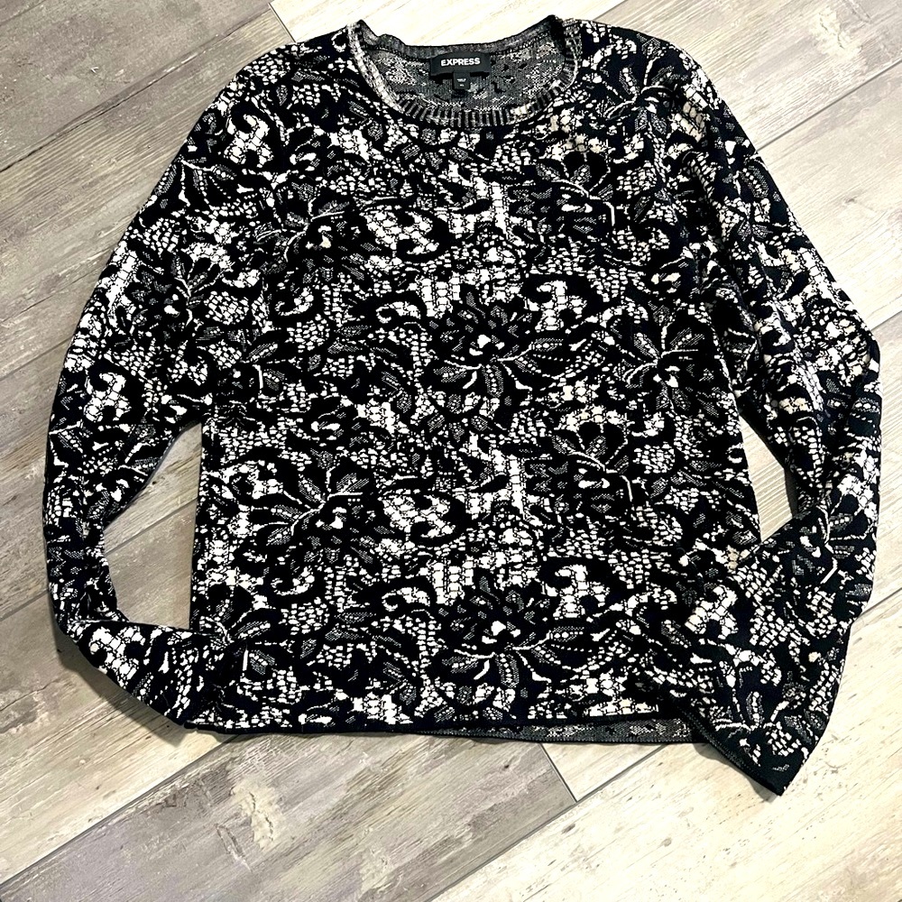 Express Black and White Floral Sweater